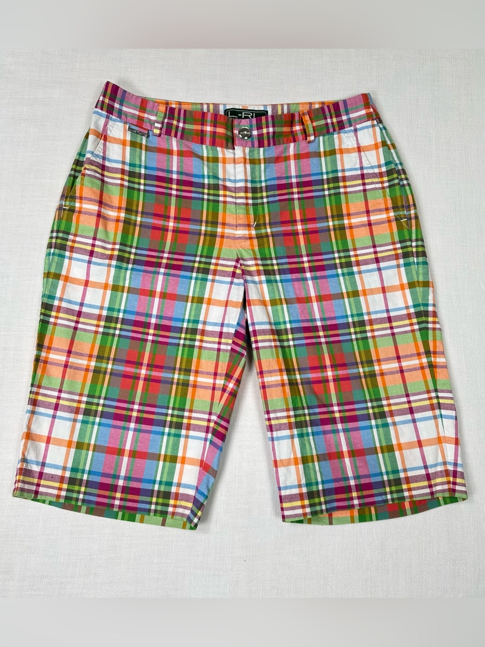 LRL Lauren Active Ralph Lauren Madras Plaid Bermuda Golf Shorts Size 2 Old Money